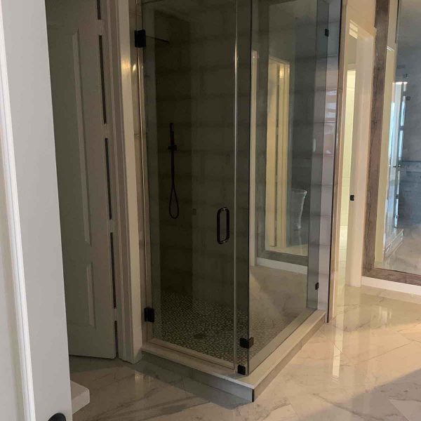 A glass shower area