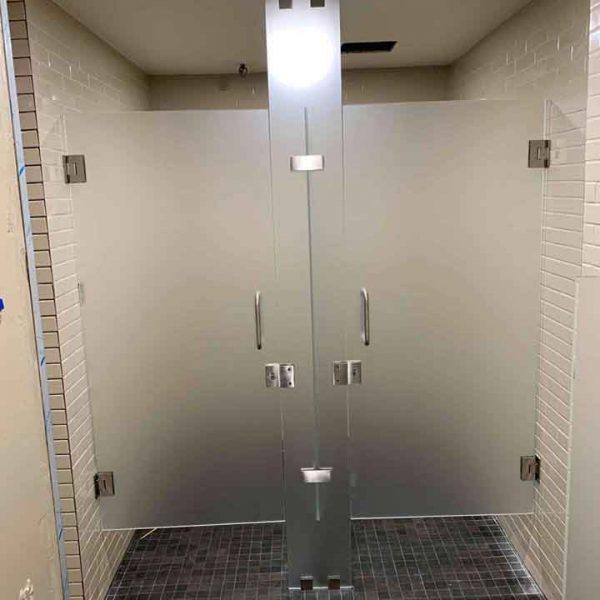 A detail of shower doors