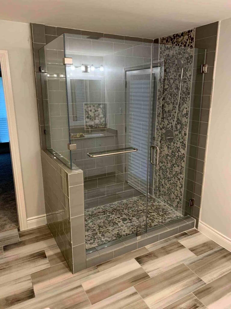 A glass shower door